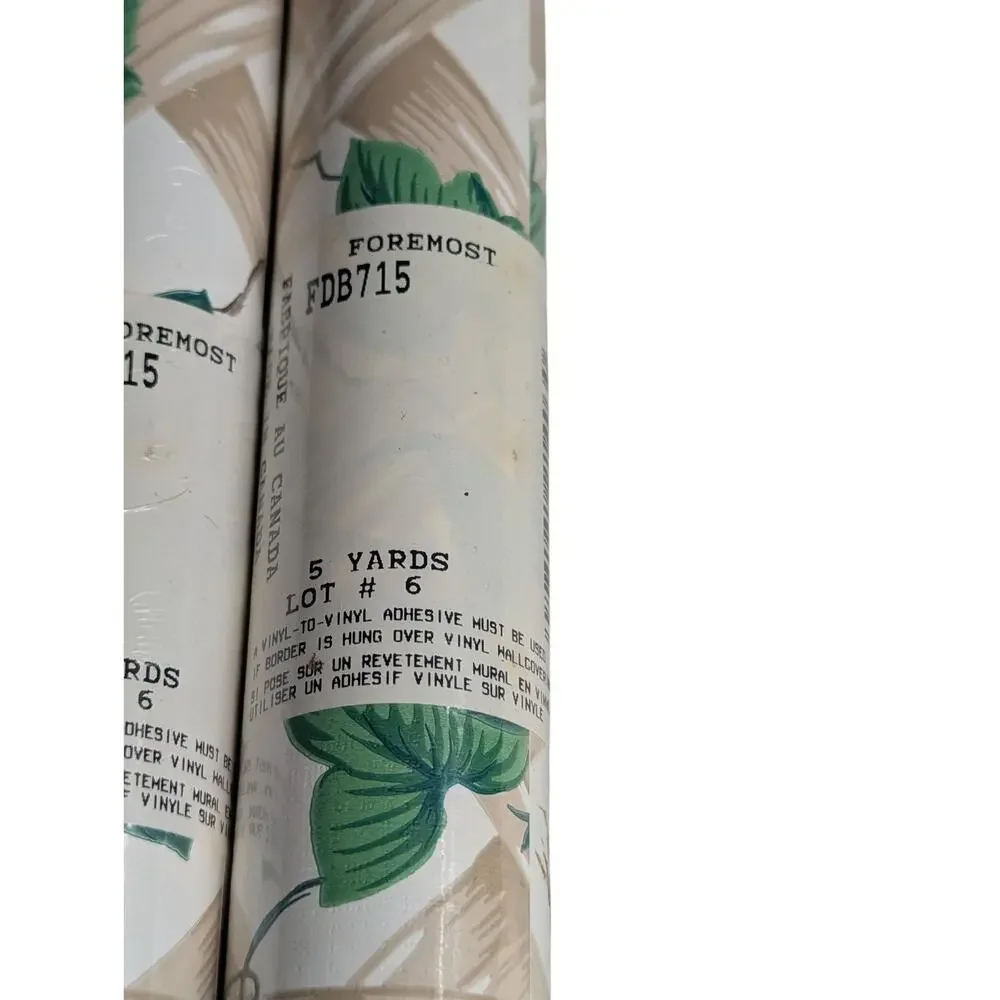 6 Rolls Sealed Vintage Foremost Wallpaper Border 5 Yd Floral Green Leaves FDB715